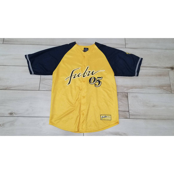 Men's FUBU Baseball jersey 2000 Large era 90s vintage yellow Navy blue